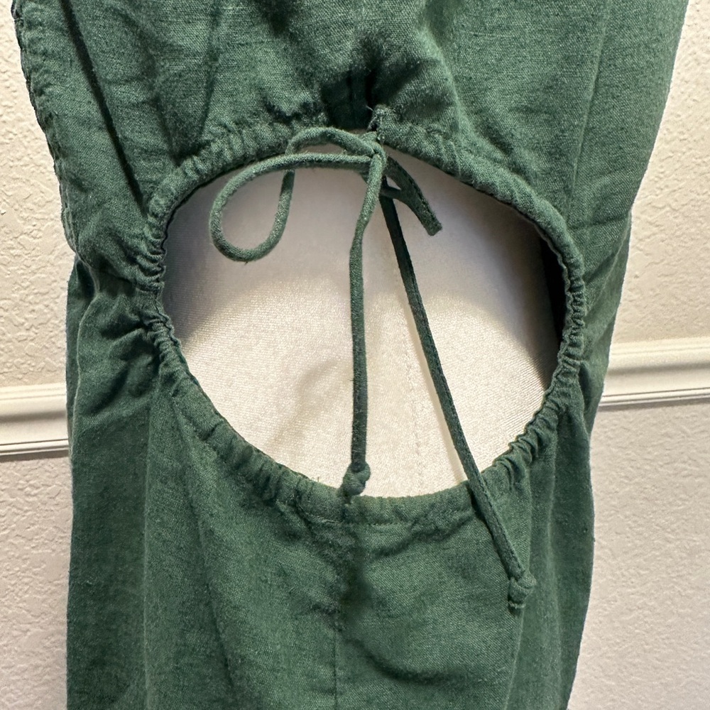 Aerie Linen Cut off side Mini Dress Forest Green Size M - Picture 3 of 6